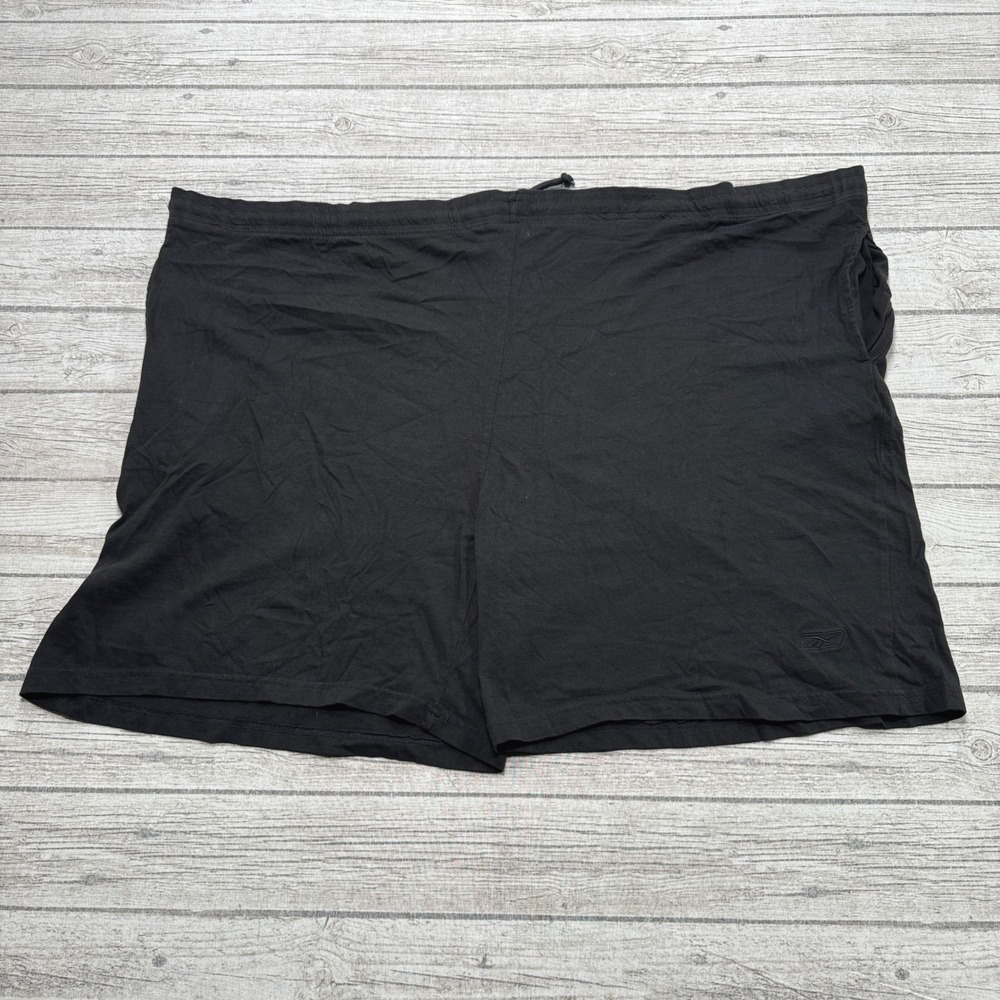 Vintage Reebok Shorts Men's 4XL Black Cotton Elastic Waist Gym Athletic Lounge